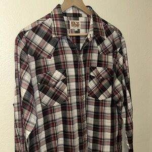 Ely Cattleman Long Sleeve Pearl Snap Shirt Sz Large